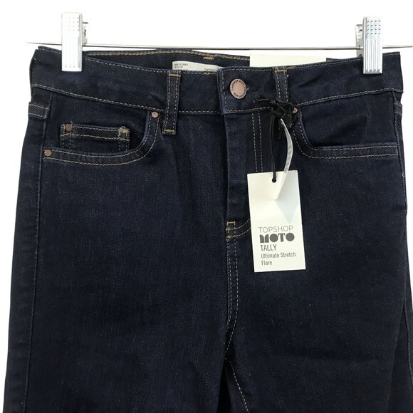 Topshop Moto Tally Dark Blue Ultimate Stretch Flare Jeans W25 L32 Mid Rise - Picture 6 of 15